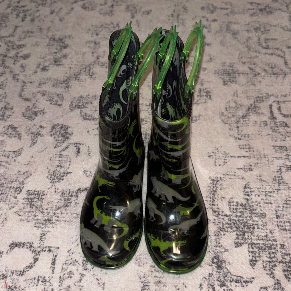 Green Dino, Western Chief Toddler Boys LED Light Up Wade Dino Rain Boots, Sz 10